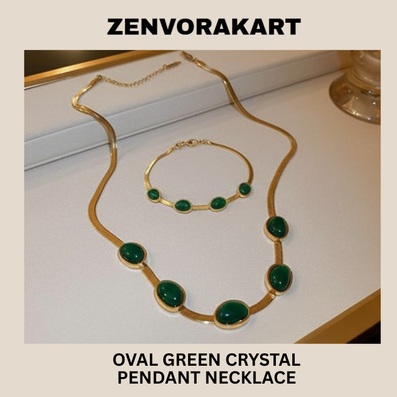 Oval Green Crystal Pendant Necklace